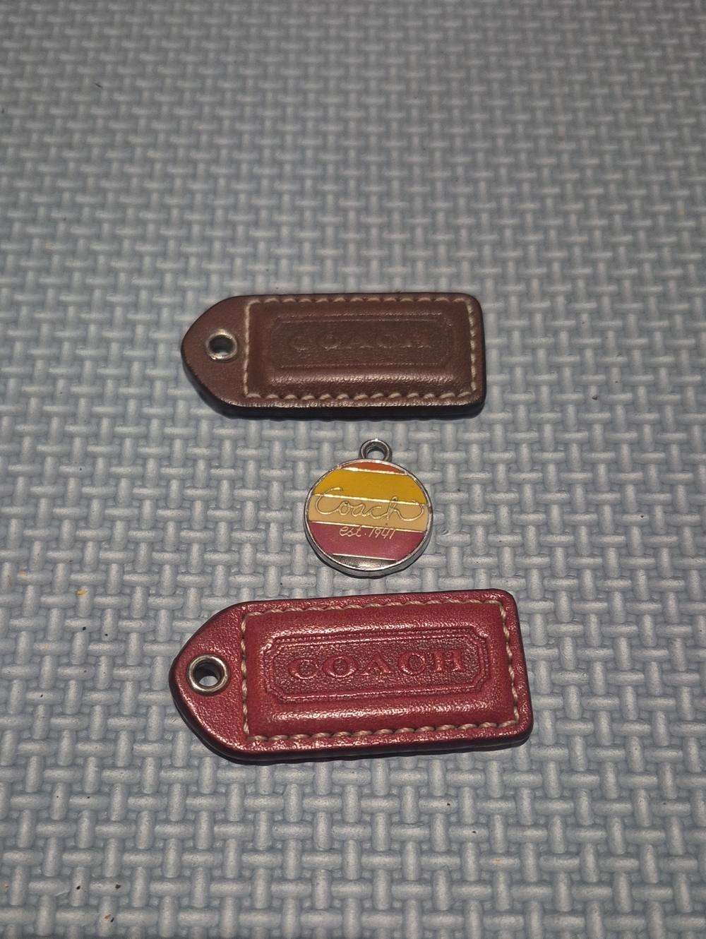 Coach Leather Tag and Enamel Pendant Set - Brown, Red, Yellow